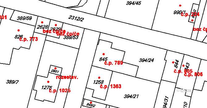 Kateřinky 789, Opava na parcele st. 845 v KÚ Kateřinky u Opavy, Katastrální mapa