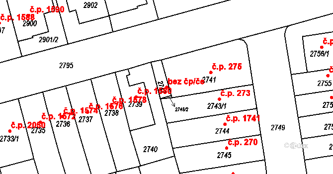 Brno 45545847 na parcele st. 2742 v KÚ Černá Pole, Katastrální mapa