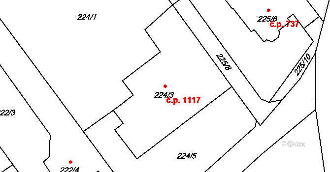 Hlučín 1117 na parcele st. 224/3 v KÚ Hlučín, Katastrální mapa