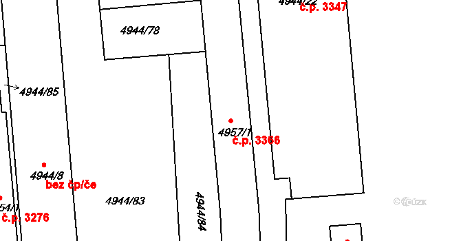 Česká Lípa 3366 na parcele st. 4957/1 v KÚ Česká Lípa, Katastrální mapa