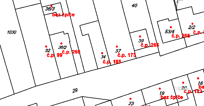 Hrušky 185 na parcele st. 34 v KÚ Hrušky u Brna, Katastrální mapa