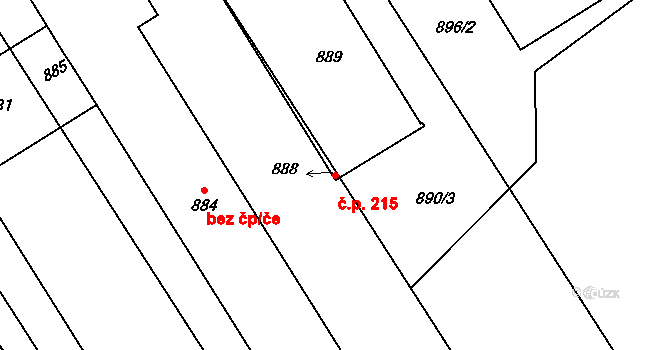 Přerov VIII-Henčlov 215, Přerov na parcele st. 889 v KÚ Henčlov, Katastrální mapa