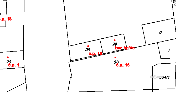 Sedlec 10, Korozluky na parcele st. 98 v KÚ Sedlec u Obrnic, Katastrální mapa