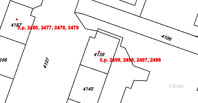 Most 2496,2497,2498,2499 na parcele st. 4141 v KÚ Most II, Katastrální mapa