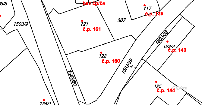 Rosice 160 na parcele st. 122 v KÚ Rosice u Chrasti, Katastrální mapa