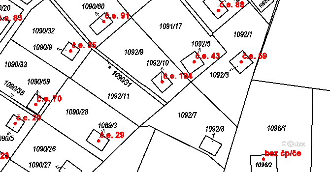 Bludovice 104, Havířov na parcele st. 1092/10 v KÚ Bludovice, Katastrální mapa