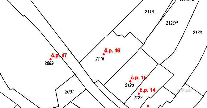 Pražské Předměstí 16, Vysoké Mýto na parcele st. 2118 v KÚ Vysoké Mýto, Katastrální mapa