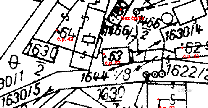 Rataje 87 na parcele st. 63 v KÚ Rataje u Bechyně, Katastrální mapa