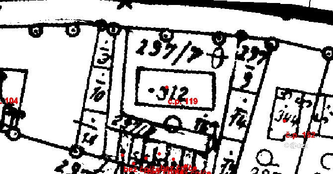 Velichovky 119 na parcele st. 312 v KÚ Velichovky, Katastrální mapa