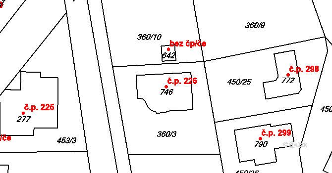 Rybitví 226 na parcele st. 746 v KÚ Rybitví, Katastrální mapa