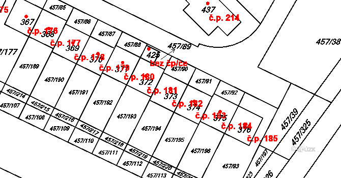 Zeměchy 182, Kralupy nad Vltavou na parcele st. 373 v KÚ Zeměchy u Kralup nad Vltavou, Katastrální mapa