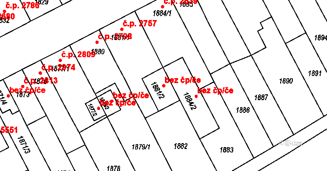 Chomutov 83407847 na parcele st. 1881/2 v KÚ Chomutov II, Katastrální mapa