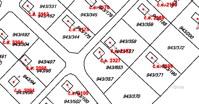 Velká Chuchle 2327, Praha na parcele st. 943/653 v KÚ Velká Chuchle, Katastrální mapa