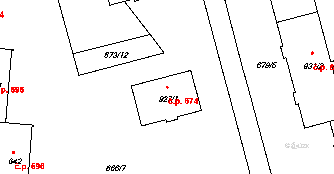 Žirovnice 674 na parcele st. 927/1 v KÚ Žirovnice, Katastrální mapa