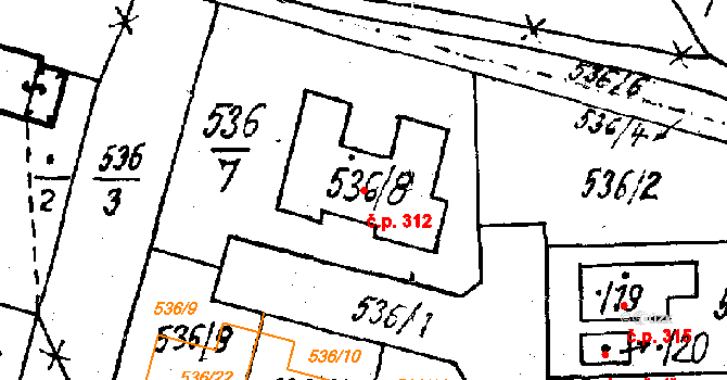 Druztová 312 na parcele st. 536/8 v KÚ Druztová, Katastrální mapa