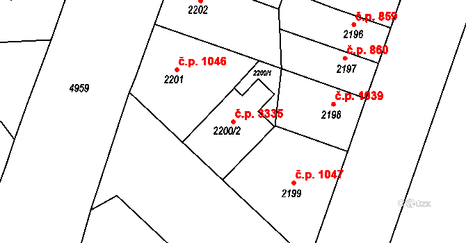 Smíchov 3335, Praha na parcele st. 2200/2 v KÚ Smíchov, Katastrální mapa