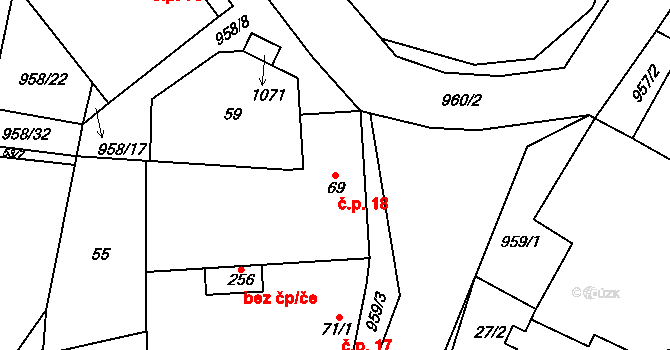 Libčeves 18 na parcele st. 69 v KÚ Libčeves, Katastrální mapa