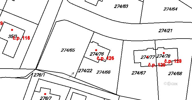 Nedvězí u Říčan 126, Praha na parcele st. 274/76 v KÚ Nedvězí u Říčan, Katastrální mapa