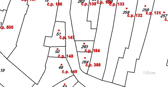 Louny 184 na parcele st. 263 v KÚ Louny, Katastrální mapa