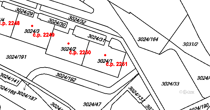 Louny 2251 na parcele st. 3024/1 v KÚ Louny, Katastrální mapa