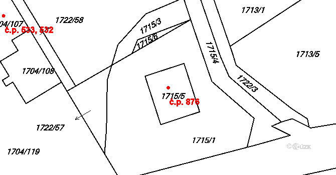 Miřetice u Klášterce nad Ohří 876, Klášterec nad Ohří na parcele st. 1715/5 v KÚ Miřetice u Klášterce nad Ohří, Katastrální mapa