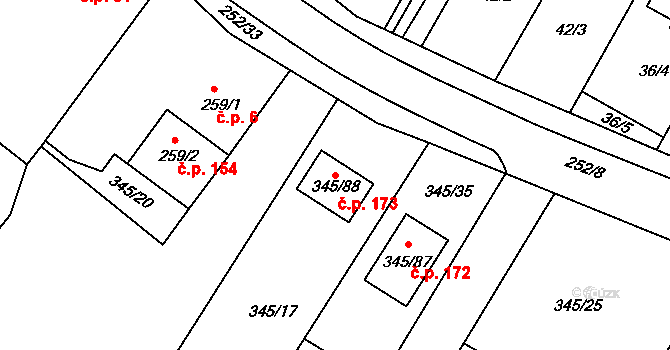 Lhota 173, Vyškov na parcele st. 345/88 v KÚ Lhota, Katastrální mapa
