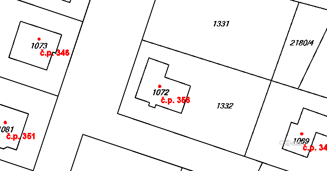 Hrádek 356 na parcele st. 1072 v KÚ Hrádek u Znojma, Katastrální mapa