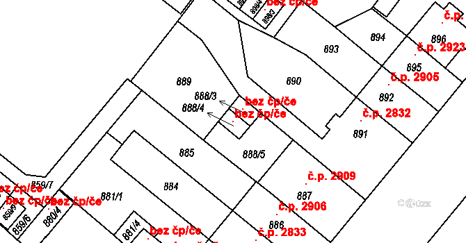 Chomutov 98908847 na parcele st. 888/4 v KÚ Chomutov II, Katastrální mapa