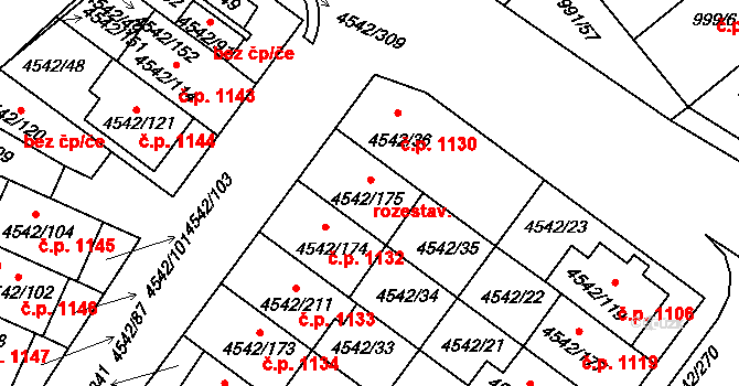 Hustopeče 1131 na parcele st. 4542/175 v KÚ Hustopeče u Brna, Katastrální mapa