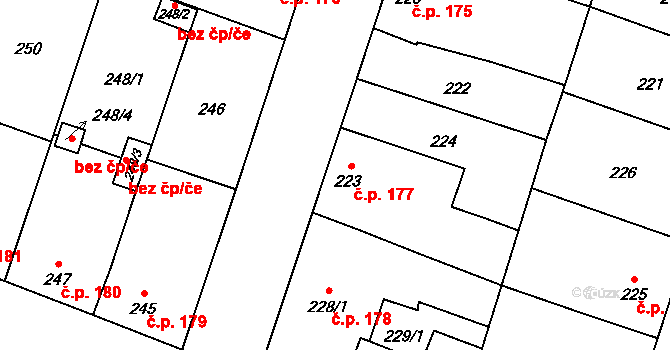 Šanov 177 na parcele st. 223 v KÚ Šanov nad Jevišovkou, Katastrální mapa