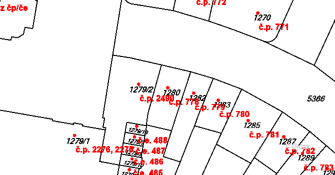 Znojmo 778 na parcele st. 1280 v KÚ Znojmo-město, Katastrální mapa