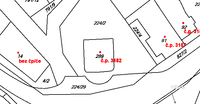 Znojmo 3182 na parcele st. 289 v KÚ Znojmo-Hradiště, Katastrální mapa