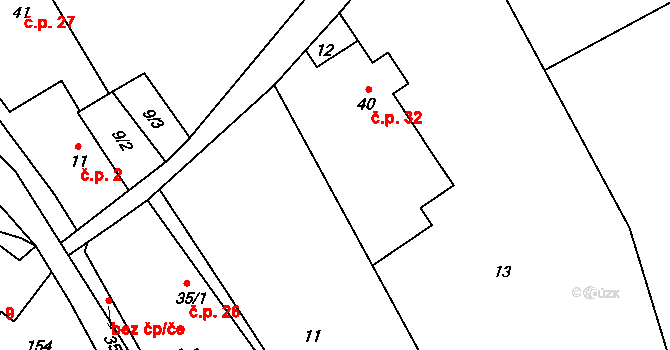 Makolusky 32, Zbizuby na parcele st. 40 v KÚ Makolusky, Katastrální mapa