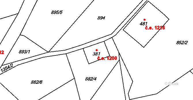 Janov nad Nisou 1200 na parcele st. 381 v KÚ Janov nad Nisou, Katastrální mapa