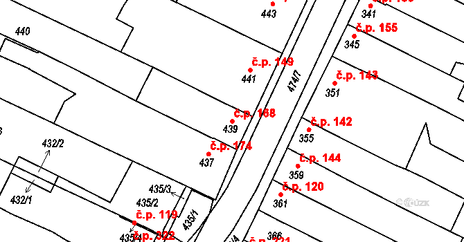 Milokošť 168, Veselí nad Moravou na parcele st. 439 v KÚ Milokošť, Katastrální mapa