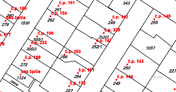 Humny 147, Pchery na parcele st. 252/1 v KÚ Pchery, Katastrální mapa