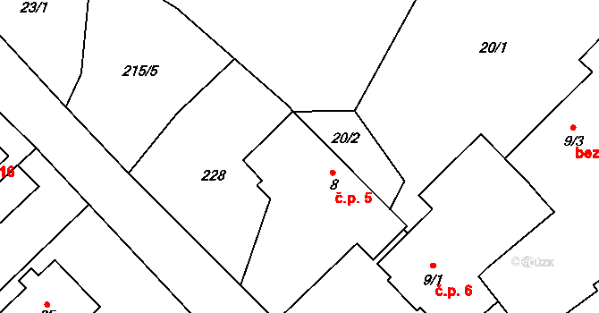 Jeclov 5, Velký Beranov na parcele st. 8 v KÚ Jeclov, Katastrální mapa