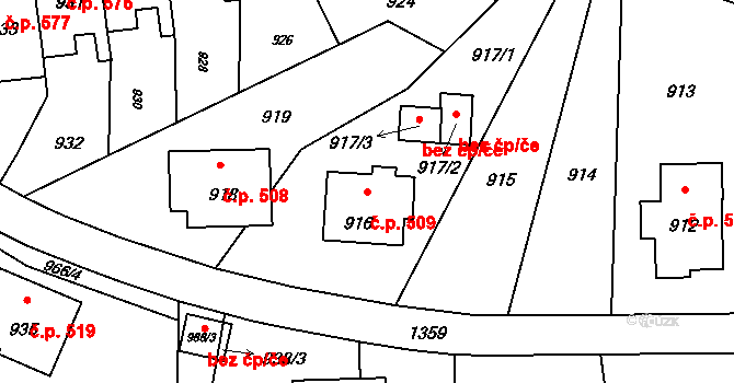 Horní Těrlicko 509, Těrlicko na parcele st. 916 v KÚ Horní Těrlicko, Katastrální mapa