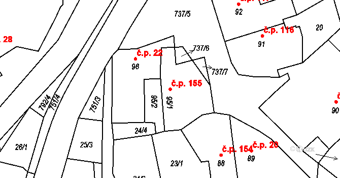Sedlec 155, Sedlec-Prčice na parcele st. 95/1 v KÚ Sedlec u Votic, Katastrální mapa