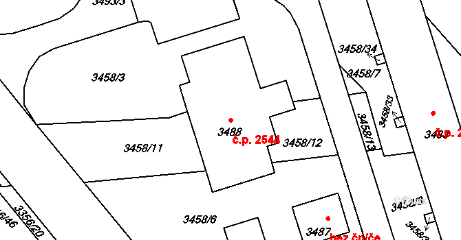Kročehlavy 2544, Kladno na parcele st. 3488 v KÚ Kročehlavy, Katastrální mapa