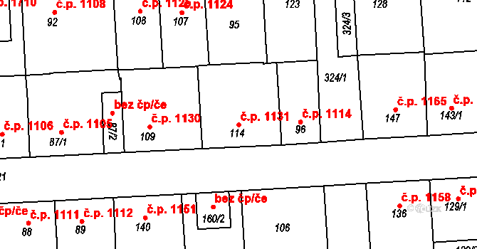 Švermov 1131, Kladno na parcele st. 114 v KÚ Hnidousy, Katastrální mapa