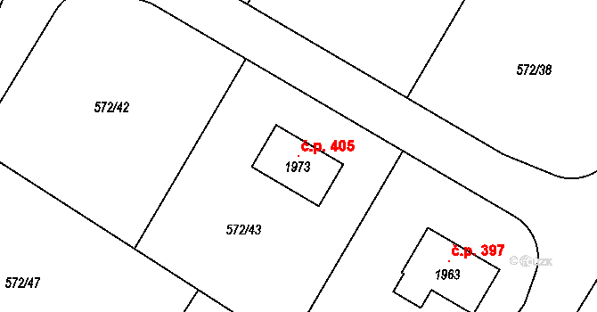 Broumov 405 na parcele st. 1973 v KÚ Broumov, Katastrální mapa