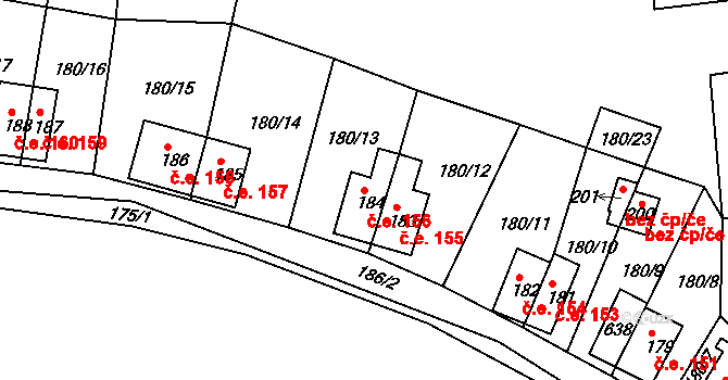 Dlouhá Louka 156, Osek na parcele st. 184 v KÚ Dlouhá Louka, Katastrální mapa