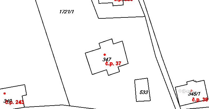 Horní Rokytnice 37, Rokytnice nad Jizerou na parcele st. 347 v KÚ Horní Rokytnice nad Jizerou, Katastrální mapa