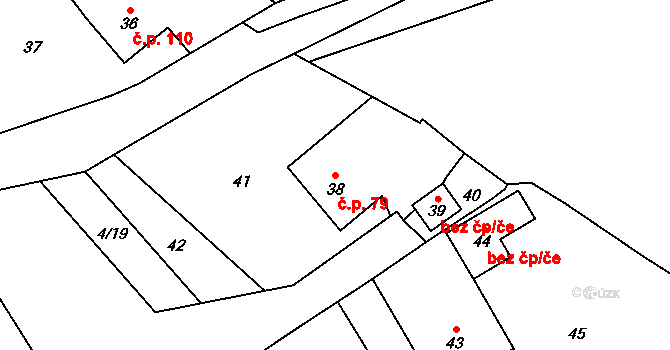 Kvaň 79, Zaječov na parcele st. 38 v KÚ Kvaň, Katastrální mapa