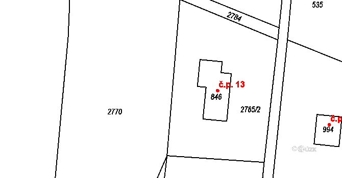 Filipovice 13, Bělá pod Pradědem na parcele st. 846 v KÚ Domašov u Jeseníka, Katastrální mapa