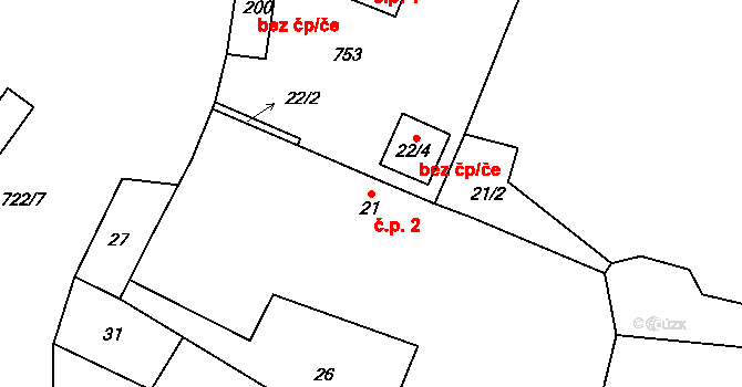 Voltýřov 2, Klučenice na parcele st. 21 v KÚ Voltýřov, Katastrální mapa