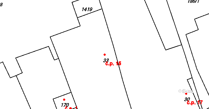 Brocno 15, Štětí na parcele st. 33 v KÚ Brocno, Katastrální mapa
