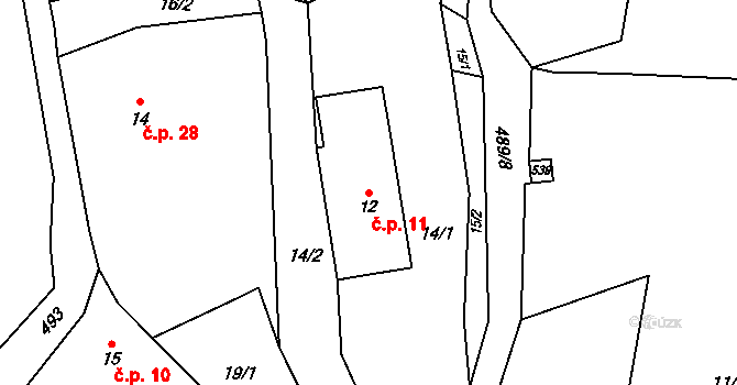 Bezník 11, Borek na parcele st. 12 v KÚ Bezník, Katastrální mapa
