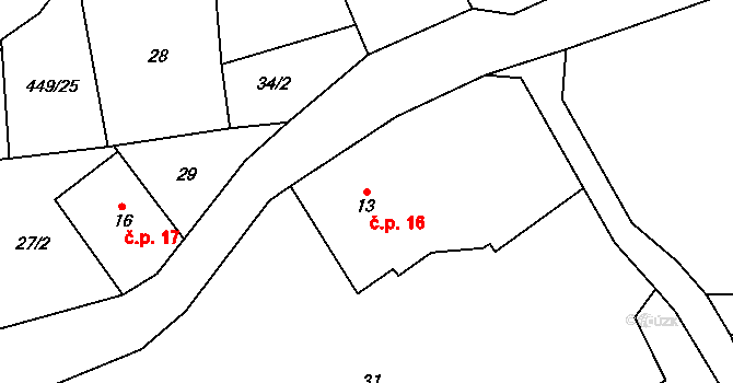 Horní Orlice 16, Červená Voda na parcele st. 13 v KÚ Horní Orlice, Katastrální mapa